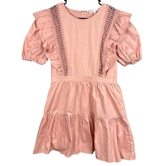English Factory Women's Lace Inserted Mini Dress with Puff Sleeves Blush Size L - Picture 4 of 9